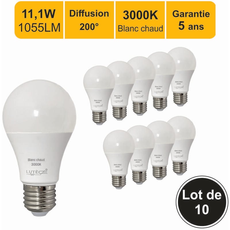 Lutece-arc - jamais utilisé] Lot de 10 ampoules led E27 11,1W 1055Lm 3000K - garantie 5 ans