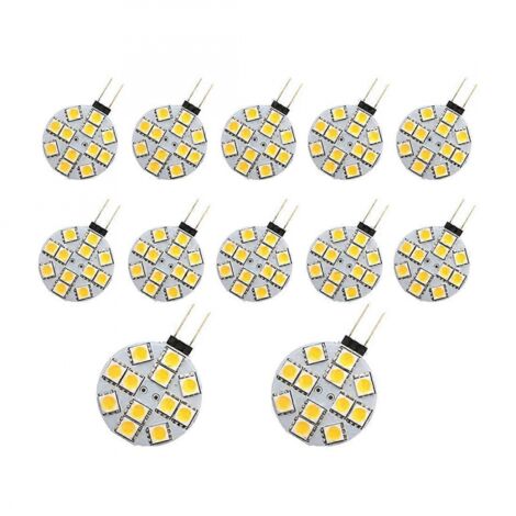 Lot de 12 ampoules LED G4 rondes à culot à broches latérales (G4 5050 12SMD) pour camping-car, lampe de lecture, etc.-AquaForge