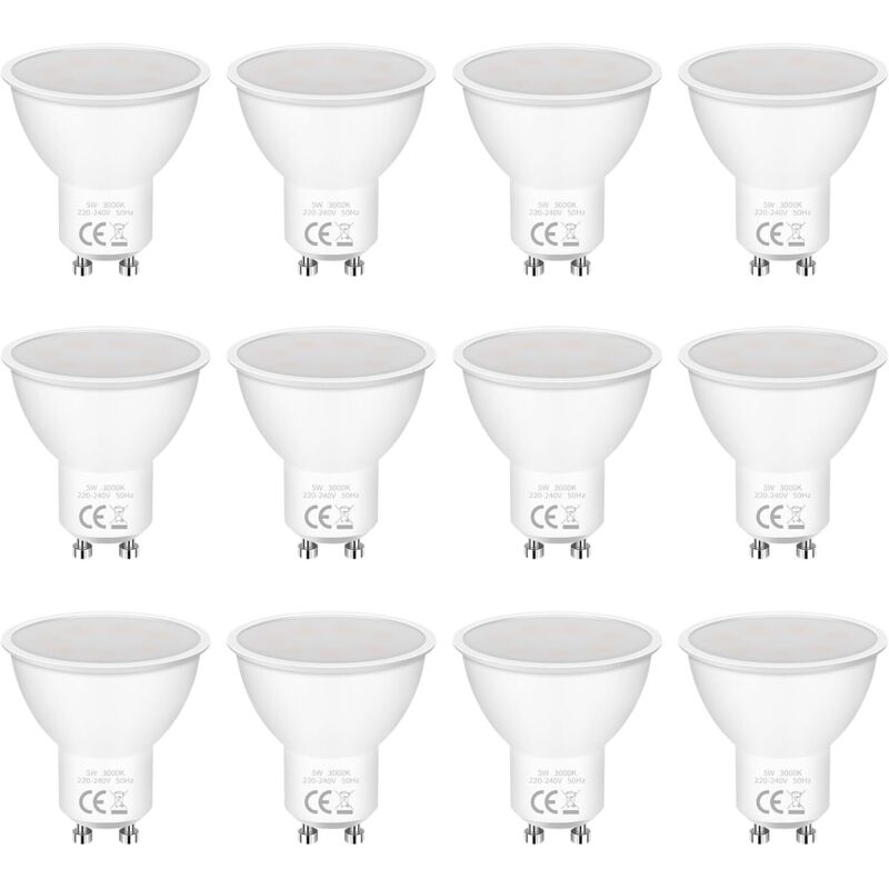 Lot de 12 Ampoules LED GU10 5W Equivalent 50W, 3000K 400LM Angle de Lumière 120° AC 220-240V, Non Dimmable Sans Scintillement économie ampoule LED
