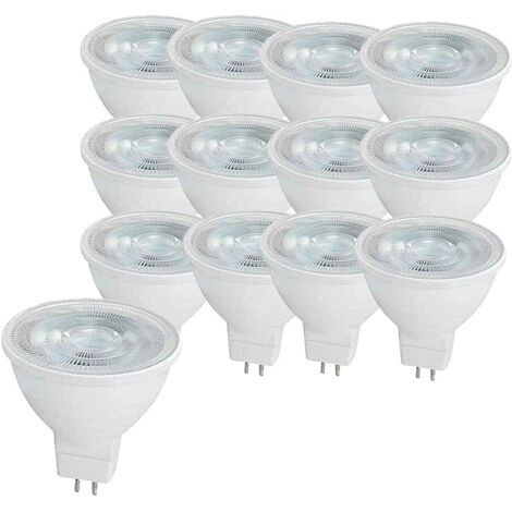 Lot de 12 ampoules LED MR16 5 W GU5.3, équivalent à une lumière halogène MR16, blanc froid 6000 K, 500 lumens, intensité non variable AC/DC 12 V [Classe énergétique A]