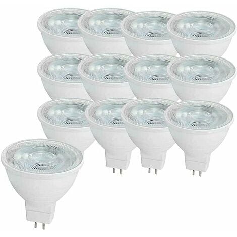 ERHOPE Lot de 12 ampoules LED MR16 6 W, équivalent à une lumière halogène MR16, blanc froid 6000 K, 500 lumens, intensité non variable AC/DC 12 V [Classe énergétique A]