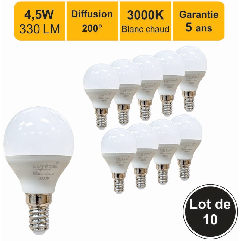 Jamais utilisé] Lot de 10 ampoules led E14 4,5W 330Lm 3000K - garantie 5 ans