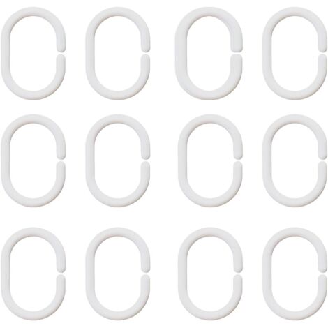 Lot de 12 anneaux coulissants en plastique pour rideau de douche blanc