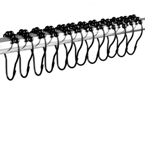 Lot de 12 anneaux de rideaux en acier inoxydable, à glissement fluide, 70 x 38 mm, noirs