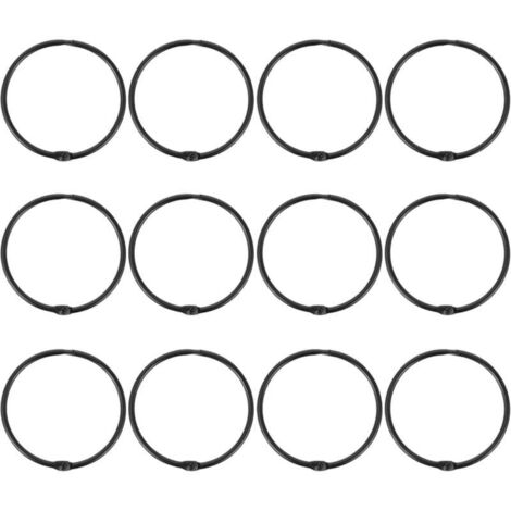 Lot de 12 anneaux de rideaux en métal, diamètre intérieur 50 mm, adaptés aux rideaux, rideaux de douche, noir