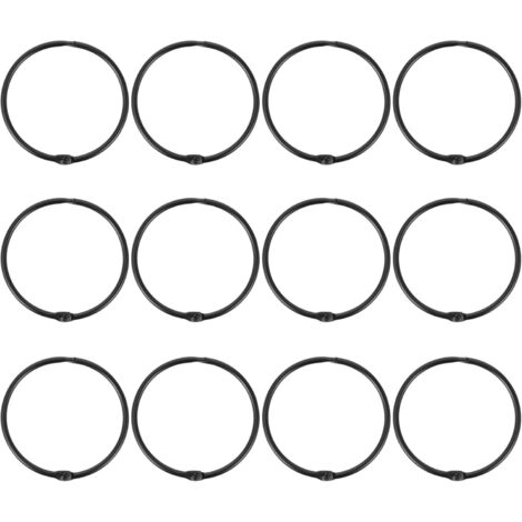 Lot de 12 anneaux de rideaux en métal, diamètre intérieur 50 mm, adaptés aux rideaux, rideaux de douche, noir