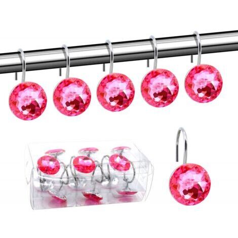Lot de 12 anneaux décoratifs en acrylique pour rideau de douche, avec strass, pour salle de bain, chambre de bébé, salon (rose)