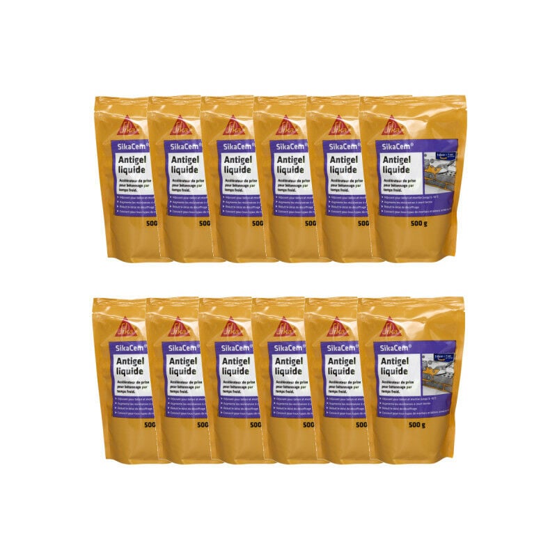 Lot de 12 antigels liquides SIKA SikaCem Accélérateur pour bétonnage par temps froid - 500 g