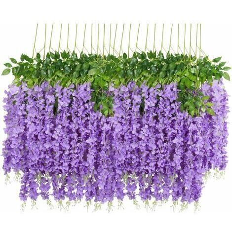 Lot de 12 Artificielle Fleurs Faux Wisteria Vigne Soie Fleur Suspendue Guirlande pour la Maison Jardin Partie De Mariage Décor Simulation Fleur (Lot de 12, 115cm, Violet)
