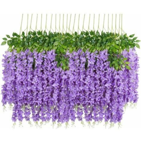 Lot de 12 Artificielle Fleurs Faux Wisteria Vigne Soie Fleur Suspendue Guirlande pour la Maison Jardin Partie De Mariage Décor Simulation Fleur (Lot de 12, 115cm, Violet)
