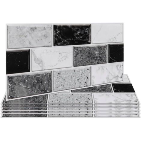 Lot de 12 autocollants pour carrelage noir et blanc (30 x 15 cm) pour salle de bain et cuisine, crédence de cuisine, carrelages muraux imperméables