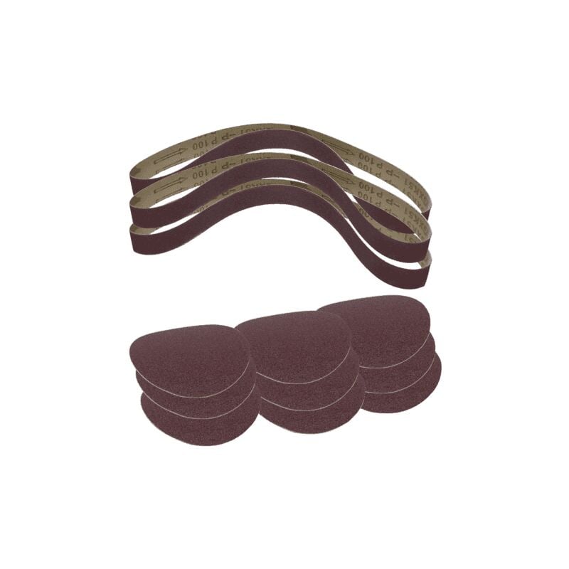 Lot de 12 abrasifs - Disques abrasifs grain 80,120 et 180 (3 pièces de chaque) - Bandes abrasives grain 60,100 et 180 (1 pièce de chaque)