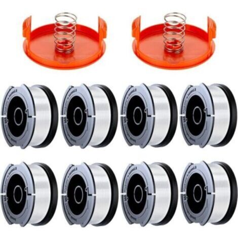 Lot de 12 bobines de fil de coupe-bordures Black & Decker, bobine de fil de coupe-bordures de 0,2 cm (8 fils de coupe-bordures, 2 couvercles, 2 ressorts).