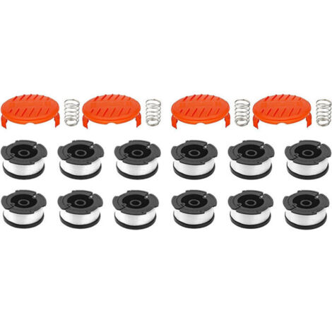 Lot de 12 Bobines de Ligne + 4 Couvercles pour Coupe-Bordures Black+Decker