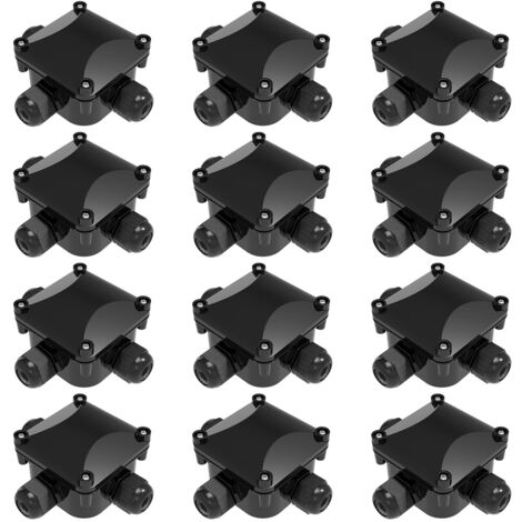 lot de 12 boîte de dérivation, étanche ip68, abs noir, 3 voies, câble 5,5-10mm, extérieur