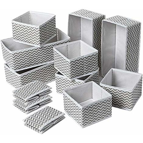 Lot de 12 Boite Rangement, Organisateur de Tiroir Pliable Non-tissé pour sous-vètements, Soutien-Gorges, Cravates, Chaussettes Boîte de Rangement à Compartiment Gain de Place (12 Pièces,Gris)