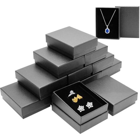 Lot de 12 boîtes cadeaux pour bijoux - 9 x 7 x 3 cm - Noir - En carton avec couvercle - Pour colliers, boucles d'oreilles, bracelets, bagues
