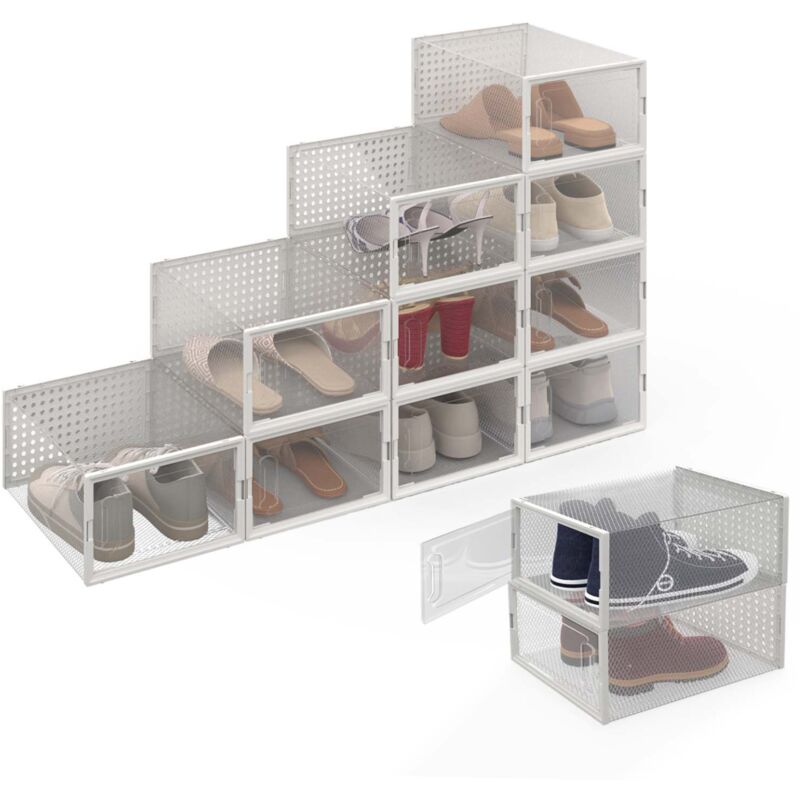 Lot de 12 boites organisateurs à chaussures modulables et empilables transparentes