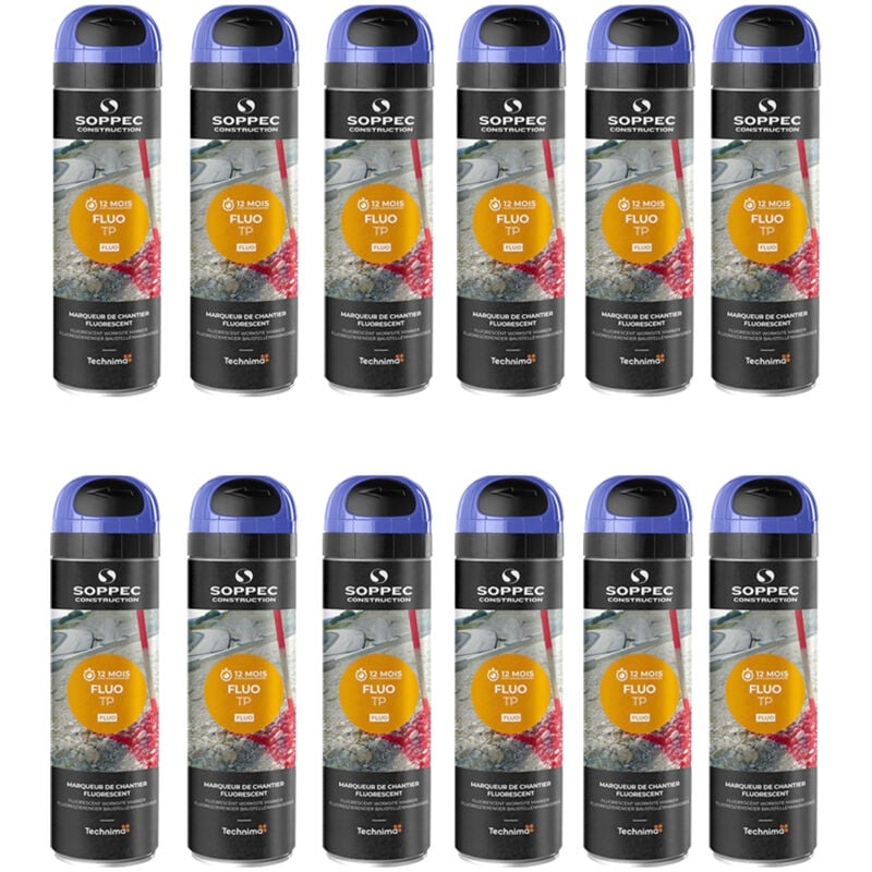Lot de 12 Bombes de 500 ml à tracer Fluo TP Bleu - Soppec
