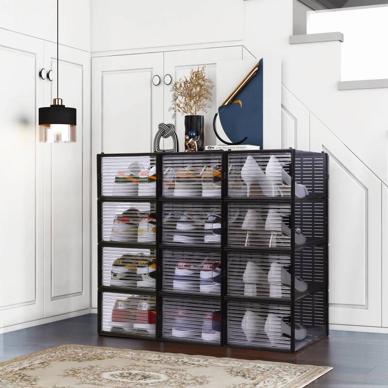 Rangement à chaussure - Boite à chaussures - Noires et transparentes crystal - Lot de 12 - SECURY-T