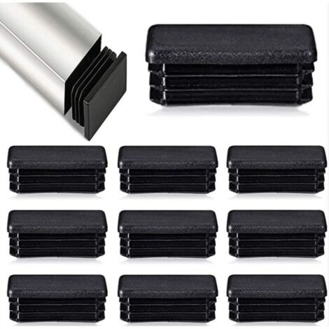 Lot de 12 bouchons à lamelles pour tubes rectangulaires - 80 x 40 mm - Pour tubes métalliques - Pour chaises tubulaires et meubles - Noir