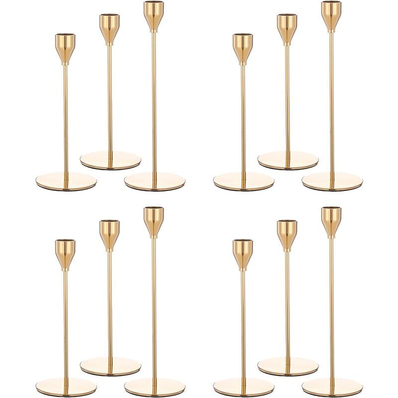 Lot de 12 bougeoirs dorés, bougeoir pour bougie conique, convient aux bougies de 3/4' d'épaisseur et aux bougies led Bougeoir décoratif pour