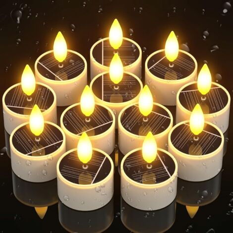 Lot de 12 Bougie Solaire, Étanche IP54, Flamme Vacillante, Rechargeable, Pour Jardin, Patio, Fête