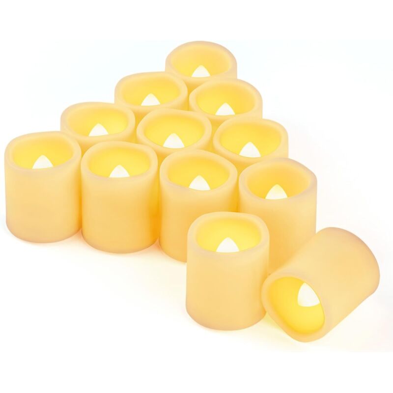 Lot de 12 bougies chauffe-plat LED vacillantes à piles pour mariage, festival, fête, Halloween et décoration de Noël (blanc chaud)