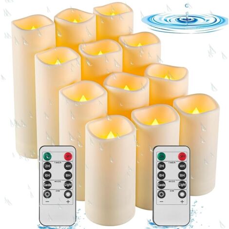 Lot de 12 bougies d'extérieur étanches à piles LED sans flamme, résistantes aux hautes températures.