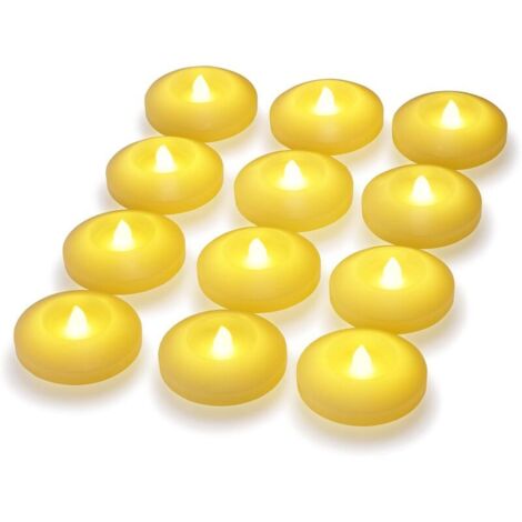 Lot de 12 bougies flottantes à LED sans flamme avec piles activées par l'eau pour mariage, maison, fête, centre de table, vases, baignoire, extérieur, piscine, étang (blanc chaud)