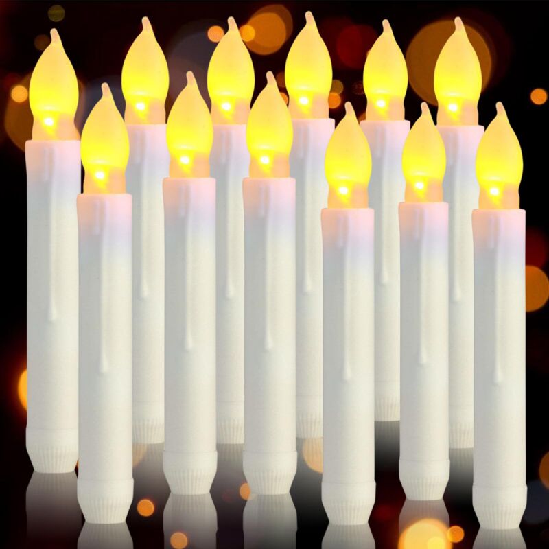 Lot de 12 bougies LED vacillantes - Bougies LED électriques à piles - Mèche 3D - Pour décoration de Noël - Lumière blanche chaude