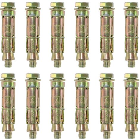 Lot de 12 Boulon d'expansion M8, Acier zingué, Fixation béton pierre brique