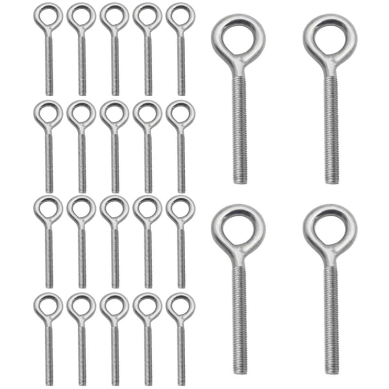Lot de 24 Boulons à Anneau M6 x 70mm en Acier Inoxydable 304 - Tiges Filetées à Anneau Comme Pièces de Fixation Idéal pour Suspension les Articles