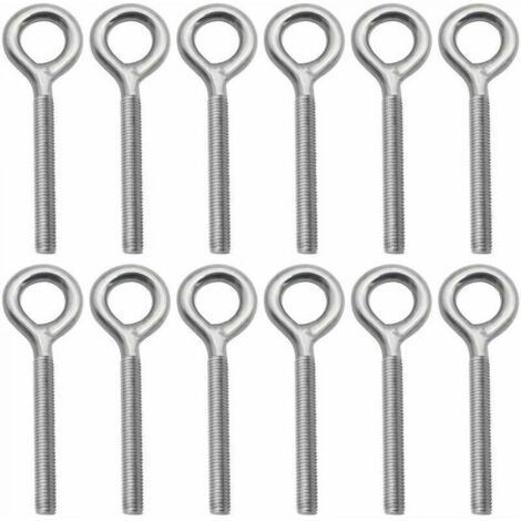 Lot de 12 Boulons à Oeil en 304 Acier Inoxydable Vis à Anneau Piton à Visser pour Balançoire Machine Extérieure - M4