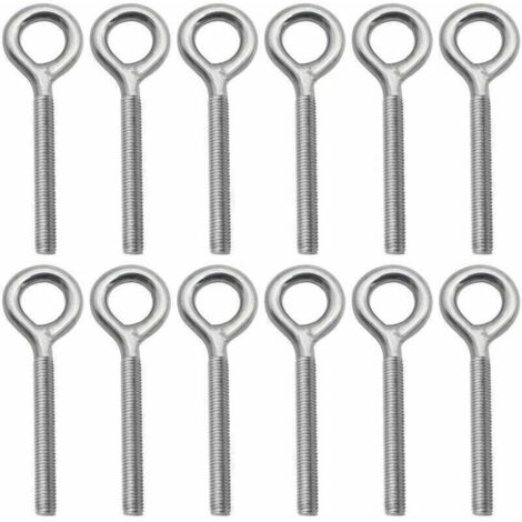 Lot de 12 Boulons à Oeil en 304 Acier Inoxydable Vis à Anneau Piton à Visser pour Balançoire Machine Extérieure - M4