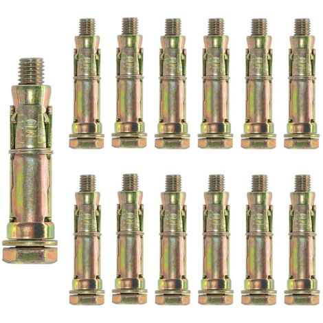 Lot de 12 Boulons d'ancrage M10 x 70 mm, Acier galvanisé, Fixation murale, Pour brique et maçonnerie