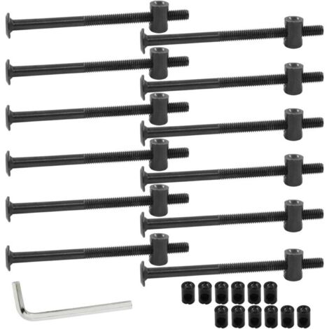 Lot de 12 boulons hexagonaux M6 x 90 mm pour meubles, écrous, berceaux, lit de bébé avec clé (noir, 12 pièces)