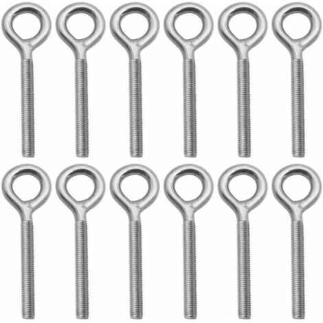 Lot de 12 Boulons- M8 à Oeil en 304 Acier Inoxydable Vis à Anneau Piton à Visser pour Balançoire Machine Extérieure