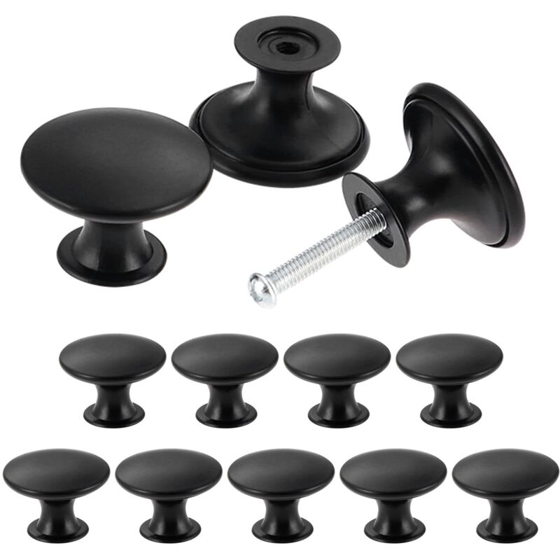 Lot de 12 boutons d'armoire vintage chic, poignées d'armoire de cuisine antiques, ronds de 30 mm, noir