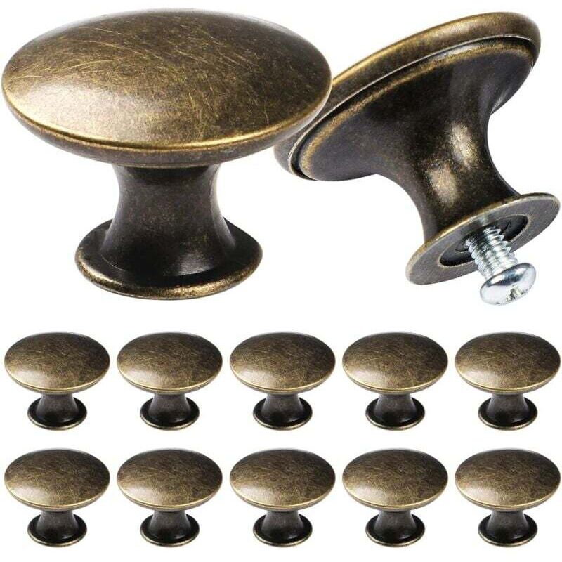Lot de 12 boutons de placard vintage chic - Poignées de placard de cuisine de style antique - Boutons de porte de meubles ronds de 30 mm - Bronze