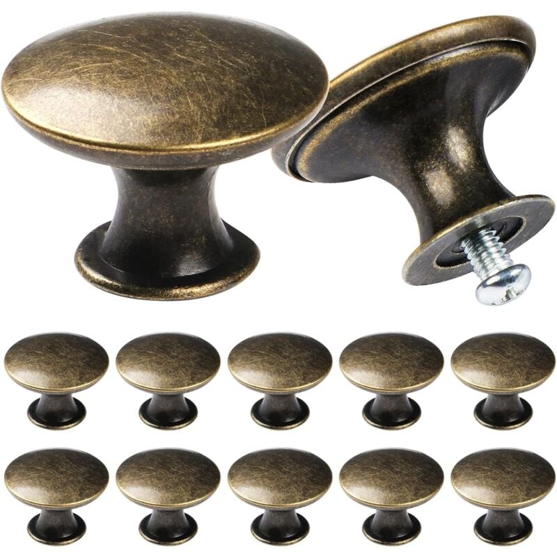 Lot de 12 boutons de placard vintage chic - Poignées de placard de cuisine de style antique - Boutons de porte de meubles ronds de 30 mm - Bronze