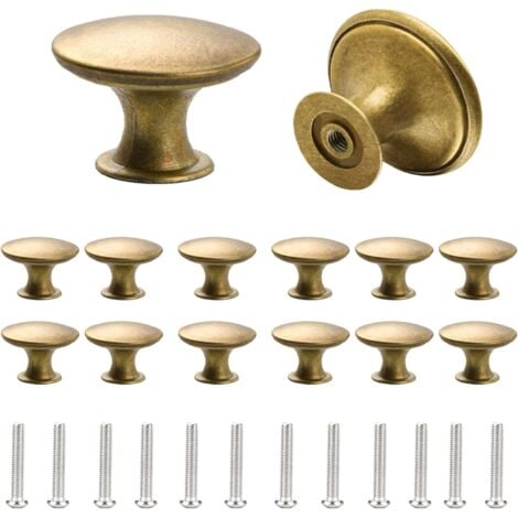 LABLANC Lot de 12 boutons de porte d'armoire vintage ronds en laiton antique avec vis assorties pour placard, armoire, tiroir, armoire, cuisine - 30 mm