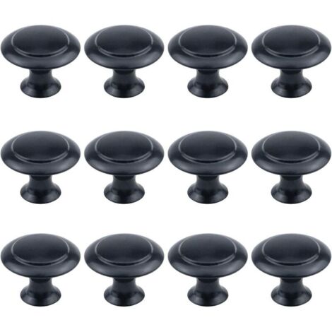 Lot de 12 boutons ronds de 2,5 cm de diamètre, matériel d'armoire noir plat avec vis de montage