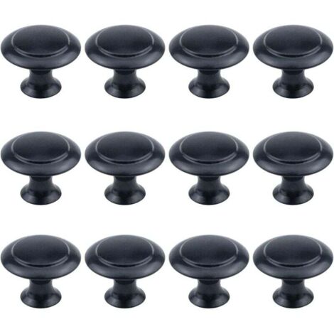 Lot de 12 boutons ronds de 2,5 cm de diamètre, matériel d'armoire noir plat avec vis de montage