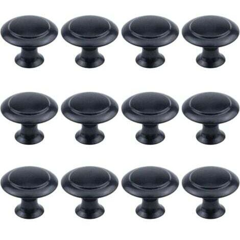 Lot de 12 boutons ronds de 2,5 cm de diamètre, matériel d'armoire noir plat avec vis de montage