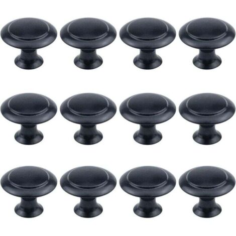 Lot de 12 boutons ronds de 2,5 cm de diamètre, matériel d'armoire noir plat avec vis de montage