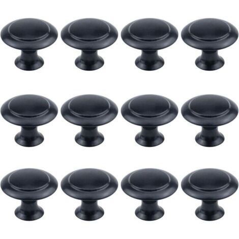 Lot de 12 boutons ronds de 2,5 cm de diamètre, matériel d'armoire noir plat avec vis de montage