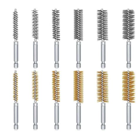 Lot de 12 brosse metallique pour perceuse,avec tige hexagonale de 6,35 mm,Diamètres variés 8 à 19 mm,brosse perceuse Pour le polissage, le meulage et la dérouille