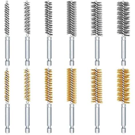 Lot de 12 brosses de nettoyage en acier inoxydable avec manche hexagonal pour trou de tuyau