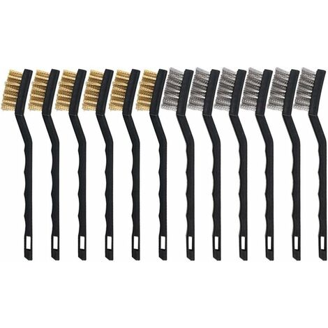 Lot de 12 brosses métalliques, mini brosse métallique en laiton en acier inoxydable pour imprimante 3D, brosse métallique de nettoyage avec poignées en plastique pour nettoyer les scories de soudure,